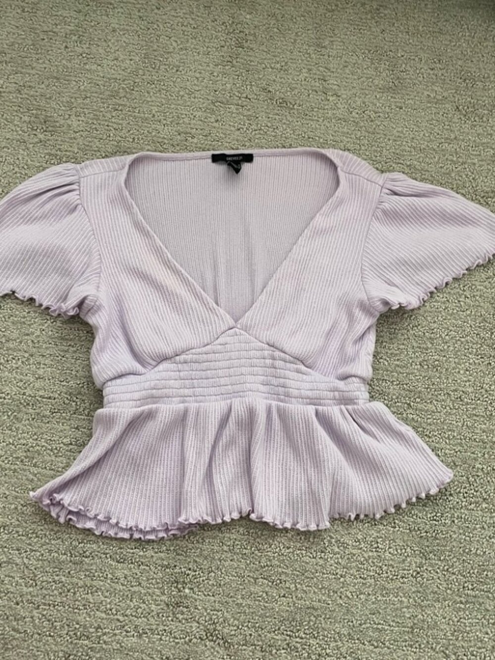 Lavender Ribbed Peplum Blouse
